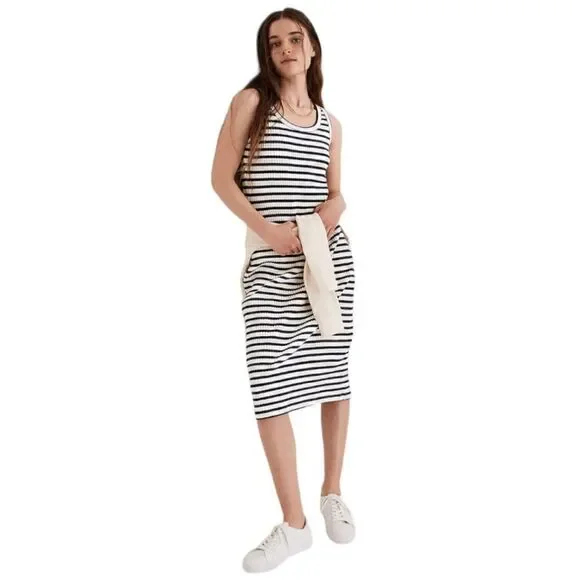 Madewell Ribbed Tank Midi Dress Stripe Size Small - Picture 1 of 8
